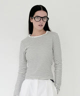 KIRSH プレーンストライプスリムフィット長袖Tシャツ [WHITE]