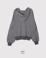 Muse Border Pattern Loose Knit 2WAY Hood Zip-up (2color)
