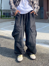 Washing diagonal balloon cargo denim pants 2C