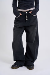 Button-fly wide denim pants