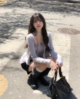 Bay Ruffle Check Cardigan Set
