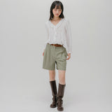 FRILL NECK PINTUCK BLOUSE (WHITE)