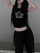 studded flower print sleeveless