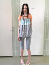 UnsocialNight 夏季新作 オリジナルデザイン ドット柄切替 ふんわりバルーン袖 ガーリー花蕾シルエット ワンピース レディース