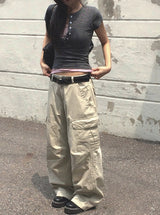 Thunder Pigment Washing Wide Cargo Long Pants