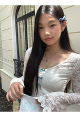 Lace Blue Ribbon Two Piece Long Sleeve Tee