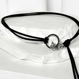 Suede string lettering necklace_black