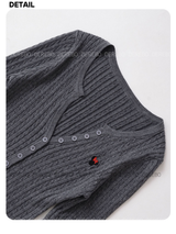 wool button twist embroidered long-sleeved knitwear