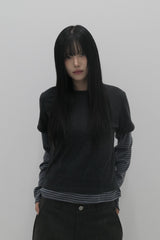 レイヤードストライプクロップTシャツ チャコール