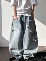 Coco Distressed Fringe Carpenter Denim Pants 2color