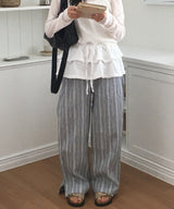Summo Striped Elastic Waist Long Pants Comfortable Pants 2 Colors