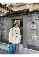 Ivory Poodle Fur Ribbon Half Coat