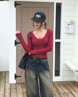 Yami Ribbed Deep V-Neck Knit