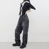 (Unisex) リザポケットワイドデニムパンツ