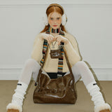 [SET] Buckle Hobo Shoulder Cross Bag _ Brown