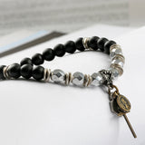 SVB-1018 Vintage beads matte coin cross onyx bracelet
