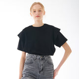 CUTTING LINE FRILL T SHIRT BLACK