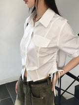 Rooney side shirring pocket crop short sleeve shirt