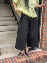 [unisex] チビ ダブルニー ワイド コットン バンディング パンツ