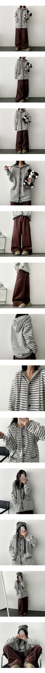 Depot Loose Stripe Hooded Knit Cardigan