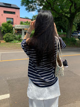 [MADE] Spool Stripe Unbalanced Off-Shoulder T-Shirt