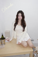 ラブリーフラワーカーディガンスリーブレスツーピースセット