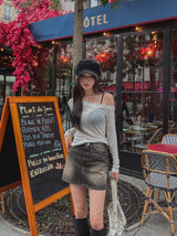 [Wool 30%] アーバンオフショルダーテンセルロングスリーブレス