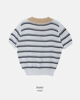 Border Collar Button Short Sleeve Knit (4color)