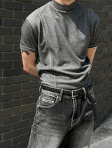 [MUSCLE FIT] Slit mock neck half knit(3color)