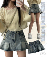 Bobby Vintage Pleated Denim Skirt