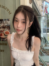 #Romantic Flower Frill Cap Sleeveless Blouse (2color)