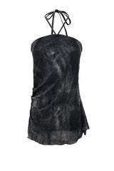 POCKET PRINTING HALTERNECK DRESS / BLACK