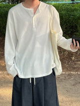 ワッフルオーバーヘンリーネック長袖Tシャツ