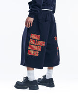 Star Lettering Patch Bermuda Sweat Pants - Navy