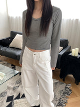 Cotton wide curved pants(4color)