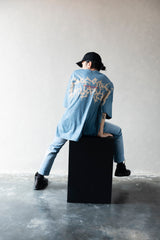 Hierarchy Studios - ワイドエヴィルロゴダスティーブルーオーバーサイズTシャツ