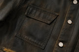COATED WASHED PEARL SAILING LEOPARD PRINT FLEECE-LINED MICHIGAN JACKET.