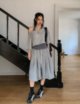 Mio pinstripe off-shoulder layered set