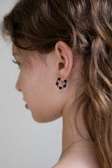 Onyx and crystal mini hoop earring