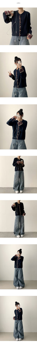 Teat Check Point Button Knit Cardigan