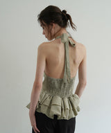 Gingham halter blouse_khaki