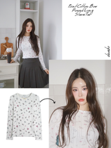 Print Cotton Bow Round Long Sleeve Tee