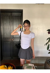 Charcoal Mini Pleats Pants Skirt