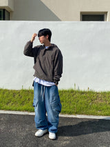 Washing diagonal balloon cargo denim pants 2C