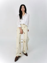 PUPPY EMBROIDERED CREAM DYED STRAIGHT DENIM code 26226