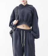 Diction embroidery sheepskin crop overhoodie