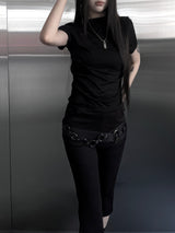 mock neck shirring short sleeve (3color)