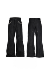 Pleated Embroidered Straight Jeans