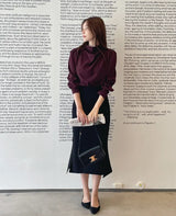 Nubet Half-Neck Drape Puff Blouse