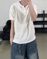 Boel Velour Ribbed Henley Short Sleeve